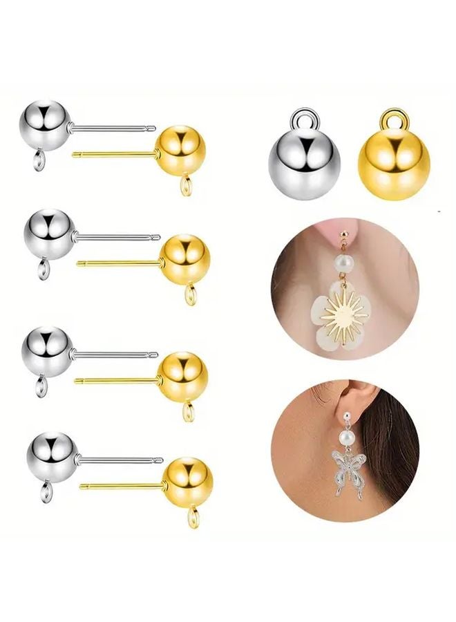 5mm 10pcs Stainless Steel Ball Stud Earrings with Loop Hypoallergenic DIY Jewelry Making Kit - Image 1